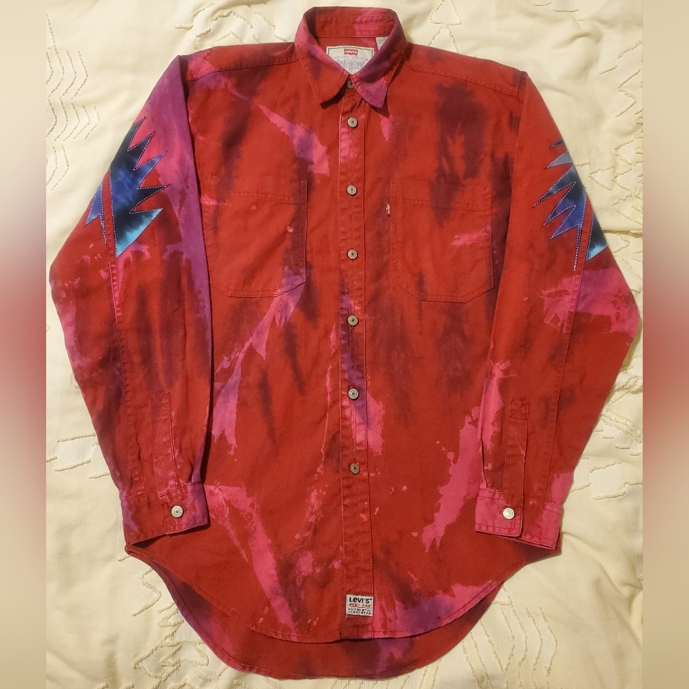 Vintage Levis Tie-dye Shirt + Liquid Blue Grateful Dead Patch New Year 1990 1995 - Picture 4 of 14